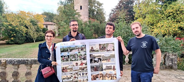 La BD en grand format devant le château de Buzet